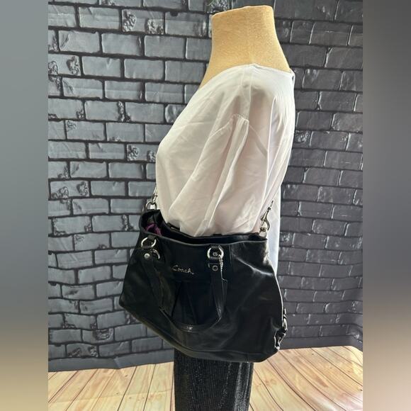 COACH Ashley Leather Satchel Black Large - Picture 1 of 12